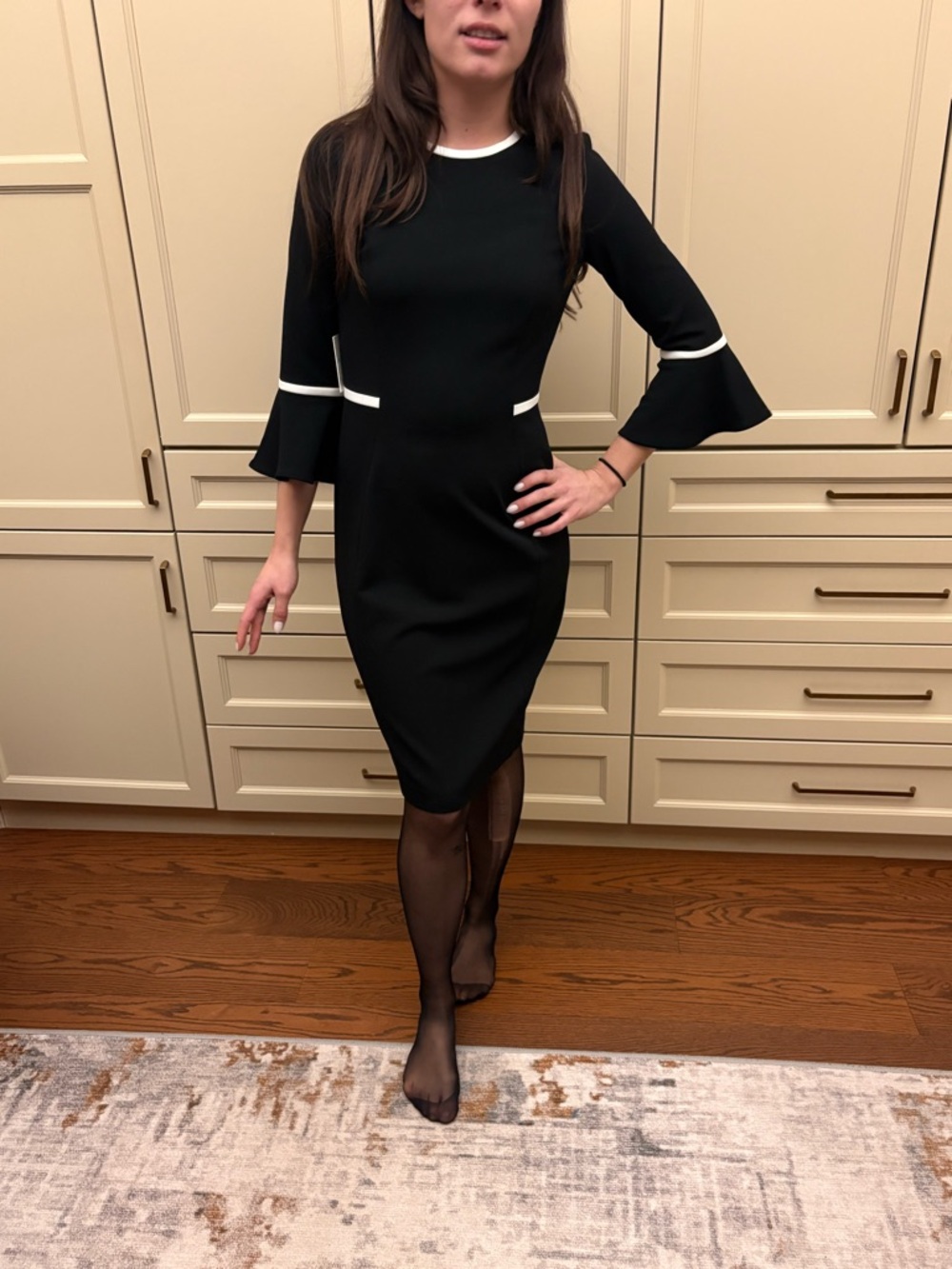 Calvin Klein Black Midi Sheath Dress with White Trim